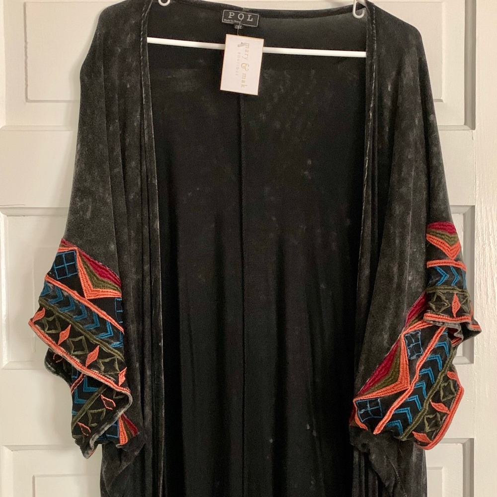 Embroidered long cardigan